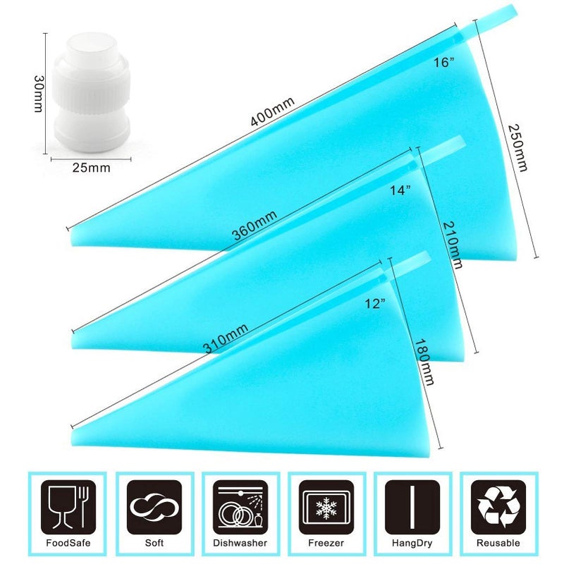 Weetiee Silicone Pastry Bags, Weetiee 3 Sizes Reusable Icing Piping Bags Baking Cookie Cake Decorating Bags (12â€™â€™+14â€™â€™+16â€™â€™)- 6 Pack - Bonus 6 Icing Couplers Fit to Wilton Standard Size Tips - Image 4